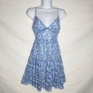 Vintage y2k cottage coquette white blue floral mini dress